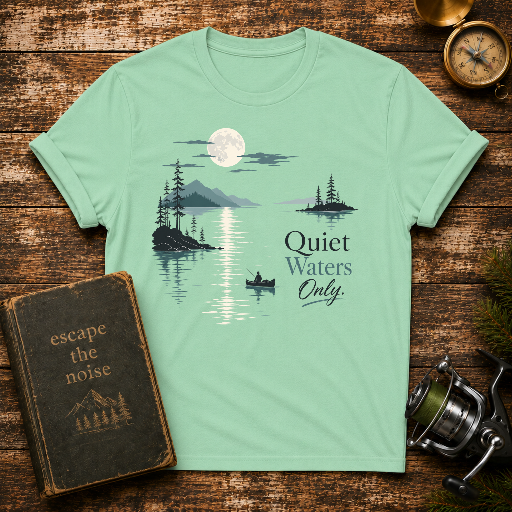 Quiet Waters T-Shirt — Minimal Lake Canoe Design