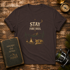 Stay Fire Dies Camping T-Shirt — Fox by Campfire Night Sky