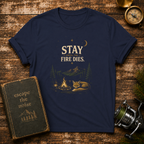 Stay Fire Dies Camping T-Shirt — Fox by Campfire Night Sky