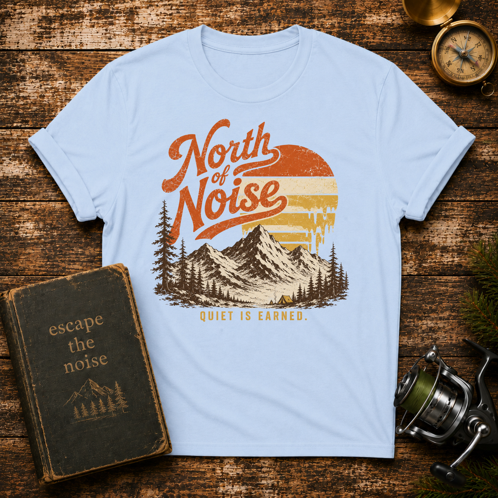 North of Noise Vintage Mountain T-Shirt — " Quiet is Earned"
