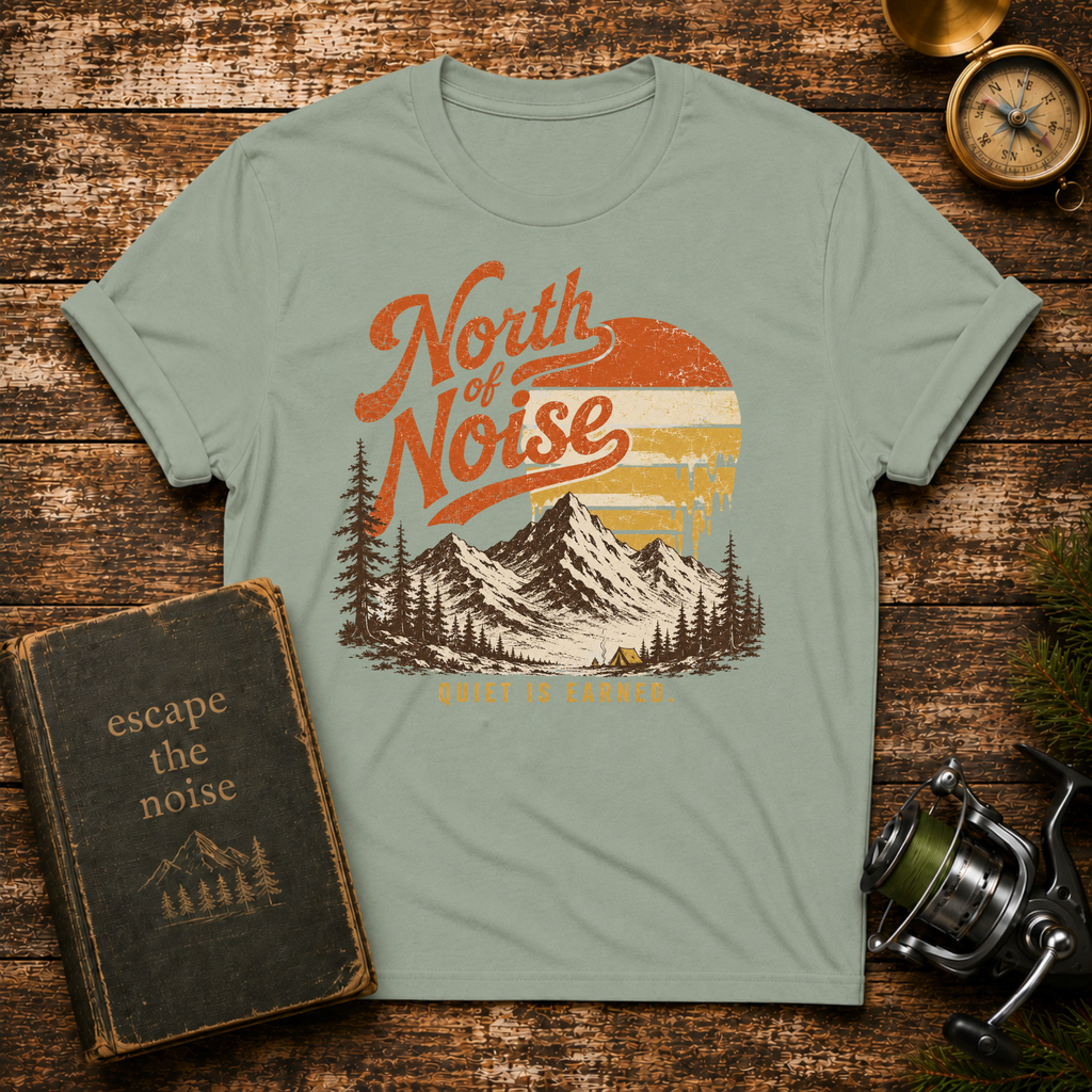 North of Noise Vintage Mountain T-Shirt — " Quiet is Earned"