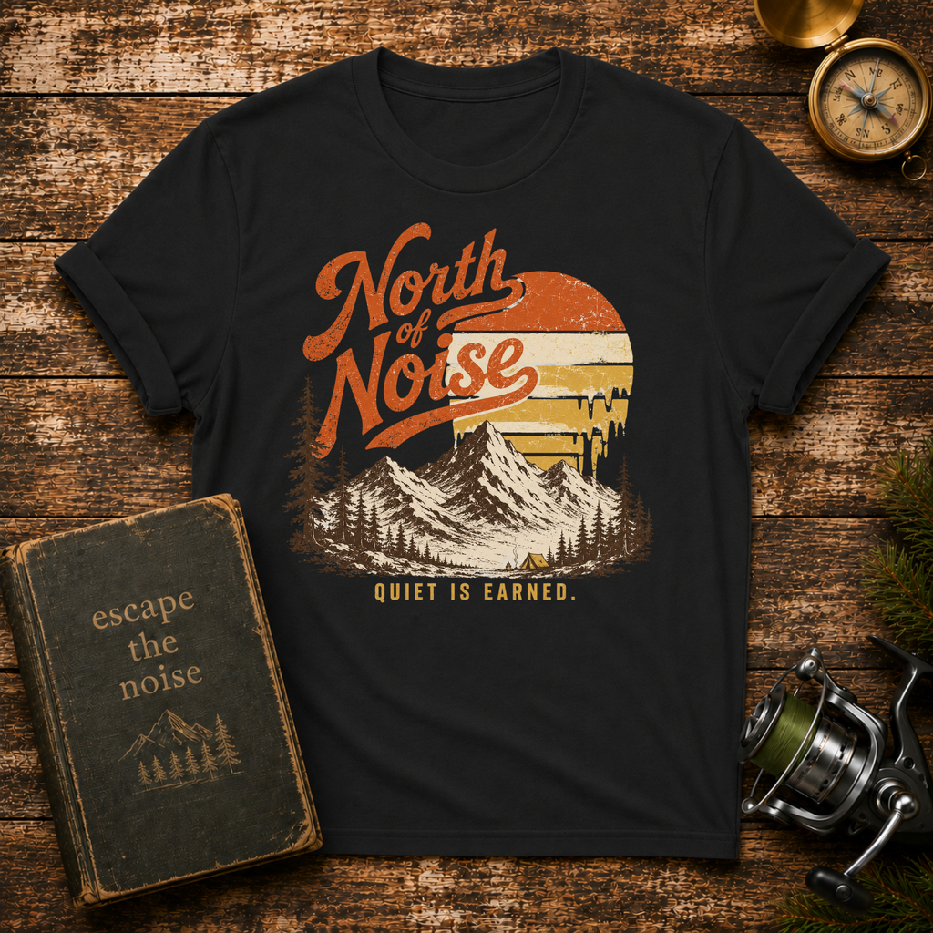 North of Noise Vintage Mountain T-Shirt — " Quiet is Earned"