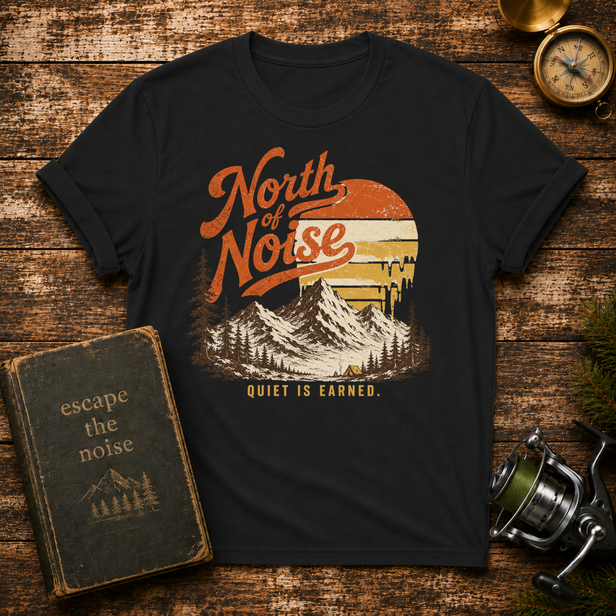 North of Noise Vintage Mountain T-Shirt — " Quiet is Earned"