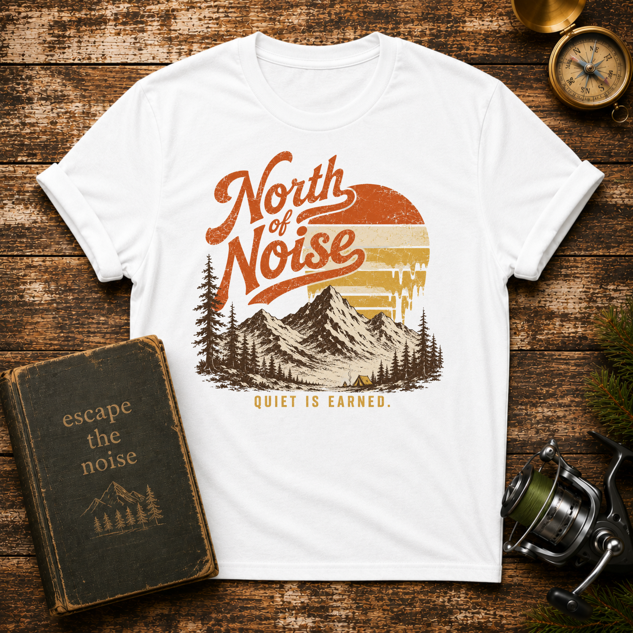 North of Noise Vintage Mountain T-Shirt — " Quiet is Earned"