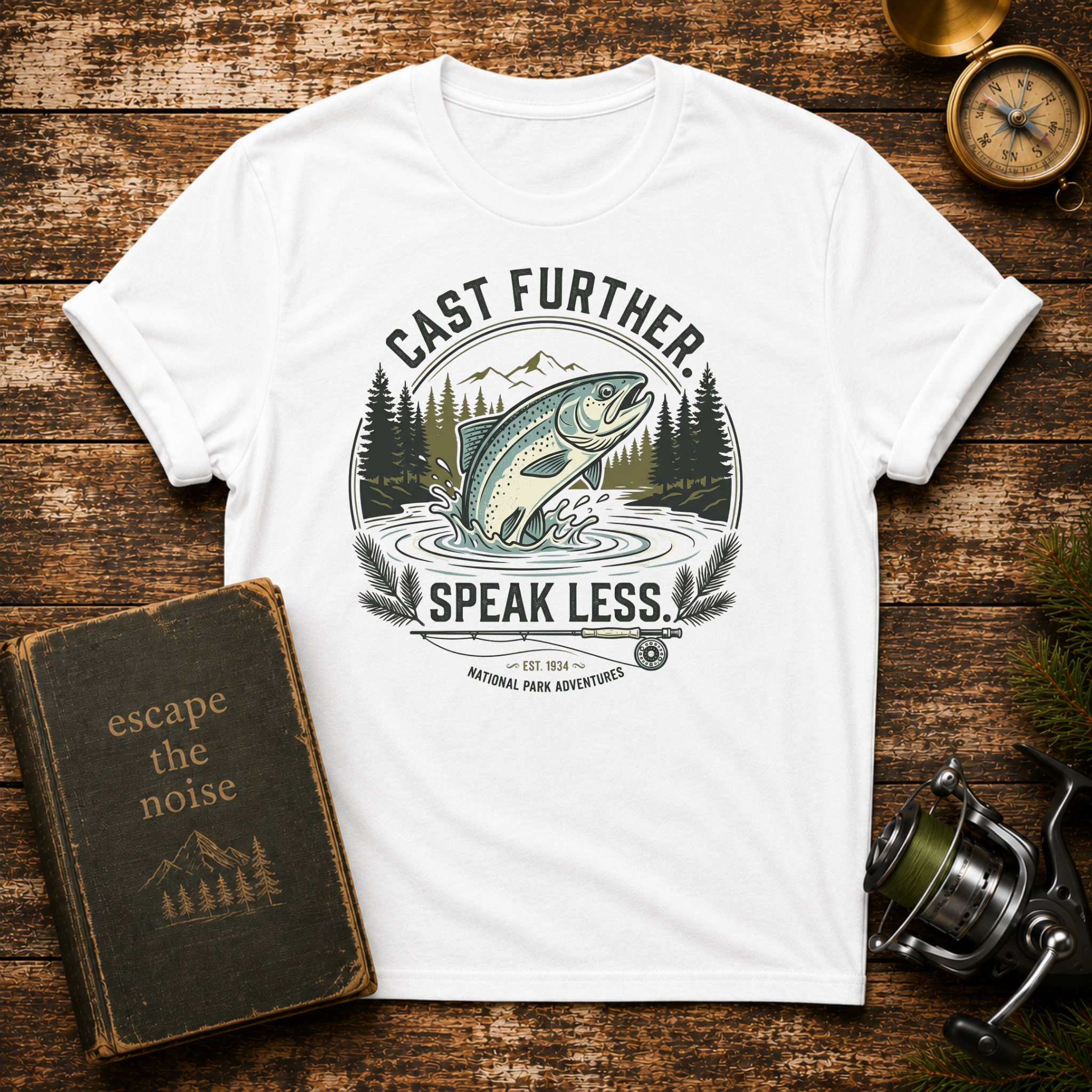 “Cast Further, Speak Less” Vintage Trout Tee