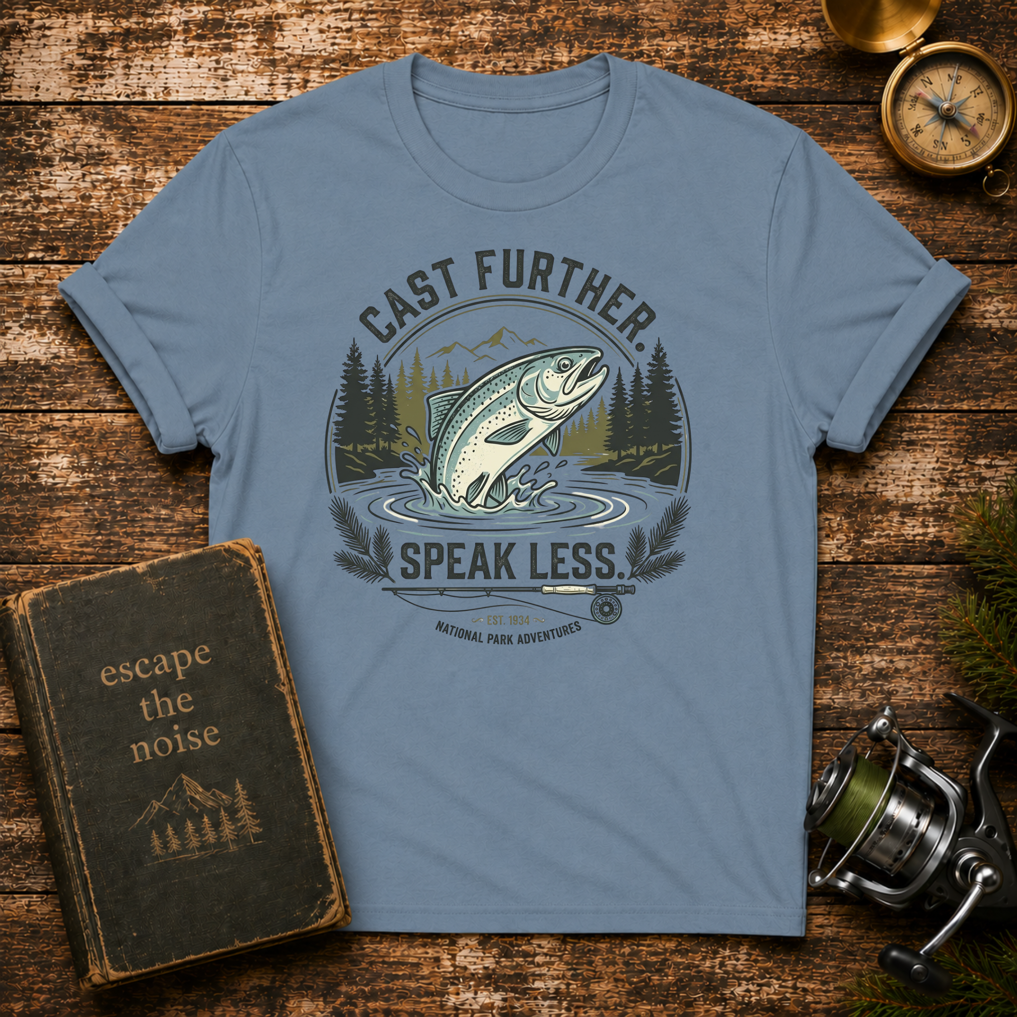 “Cast Further, Speak Less” Vintage Trout Tee