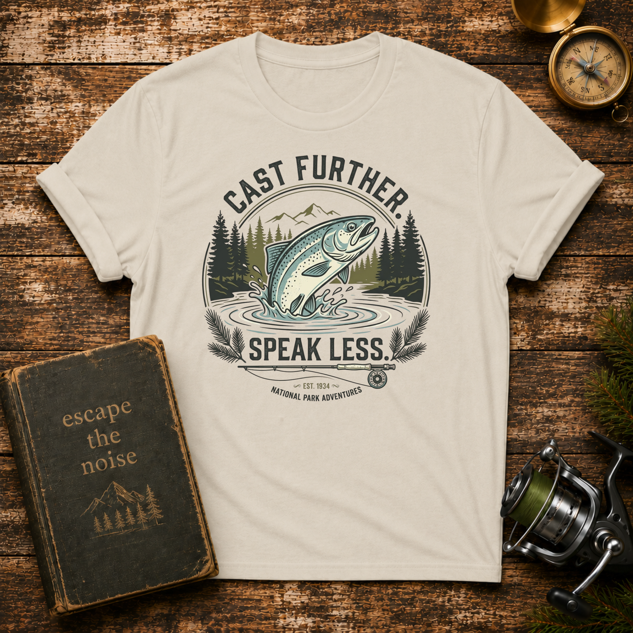 “Cast Further, Speak Less” Vintage Trout Tee