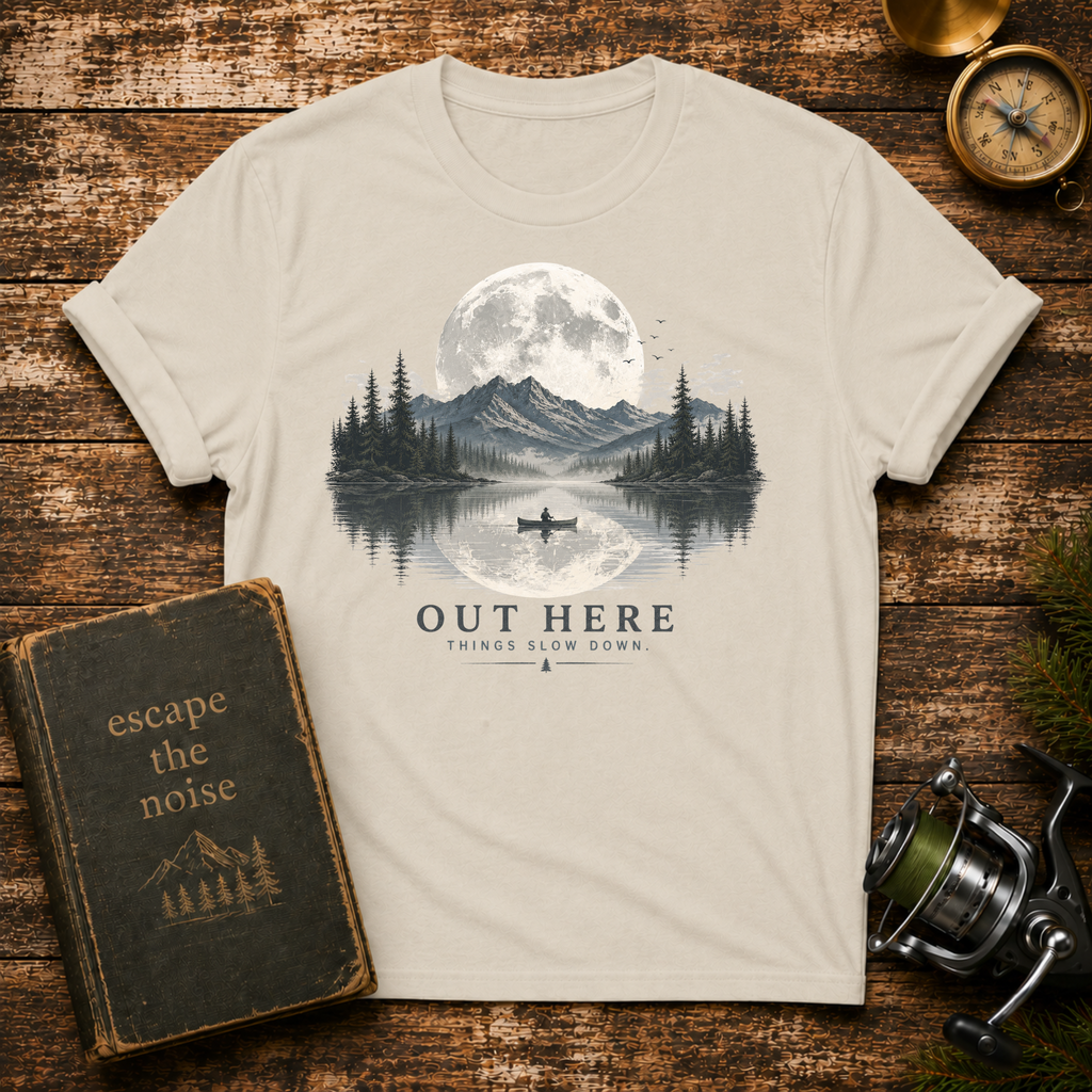 'Out Here' Moonlit Mountain Lake Nature Tee