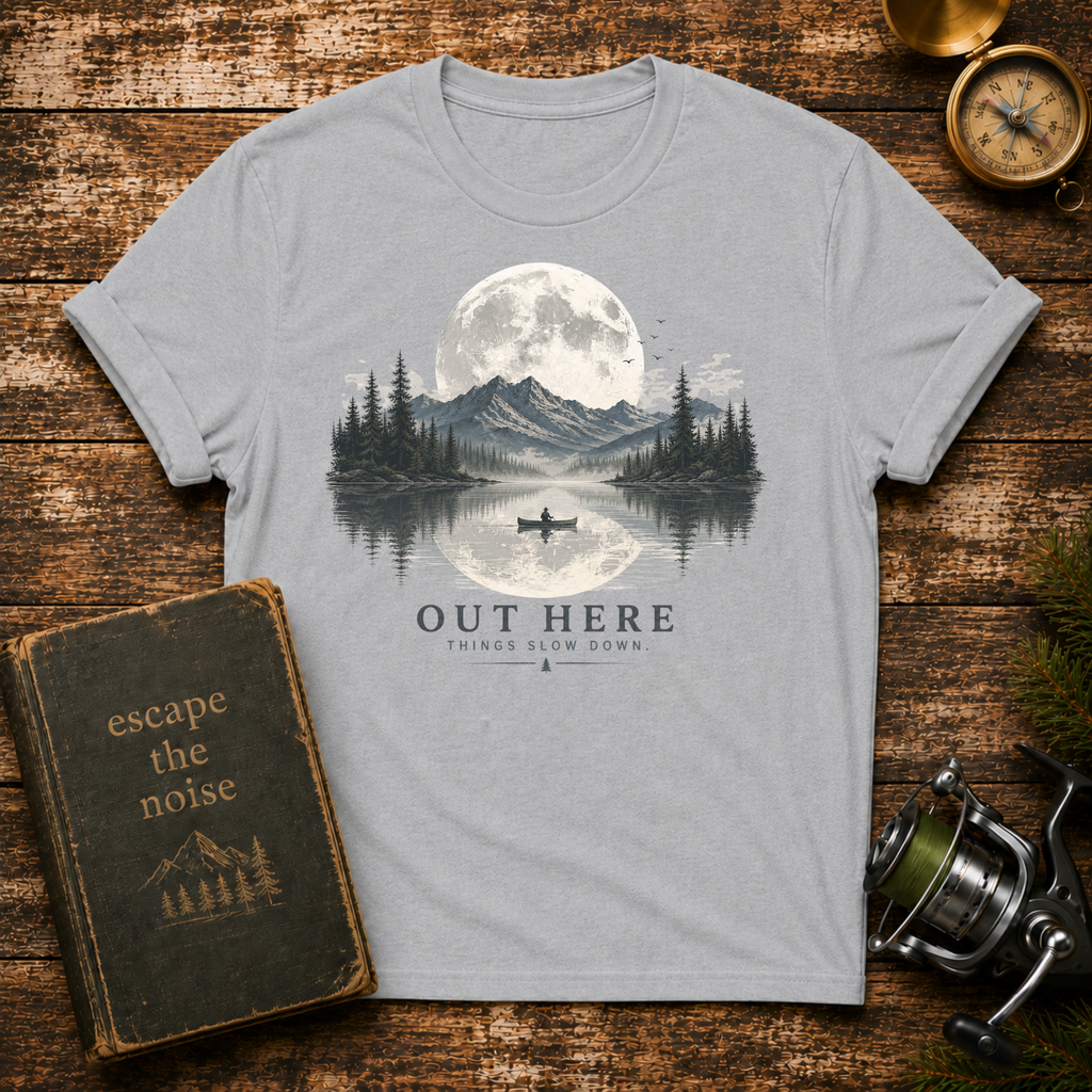 'Out Here' Moonlit Mountain Lake Nature Tee