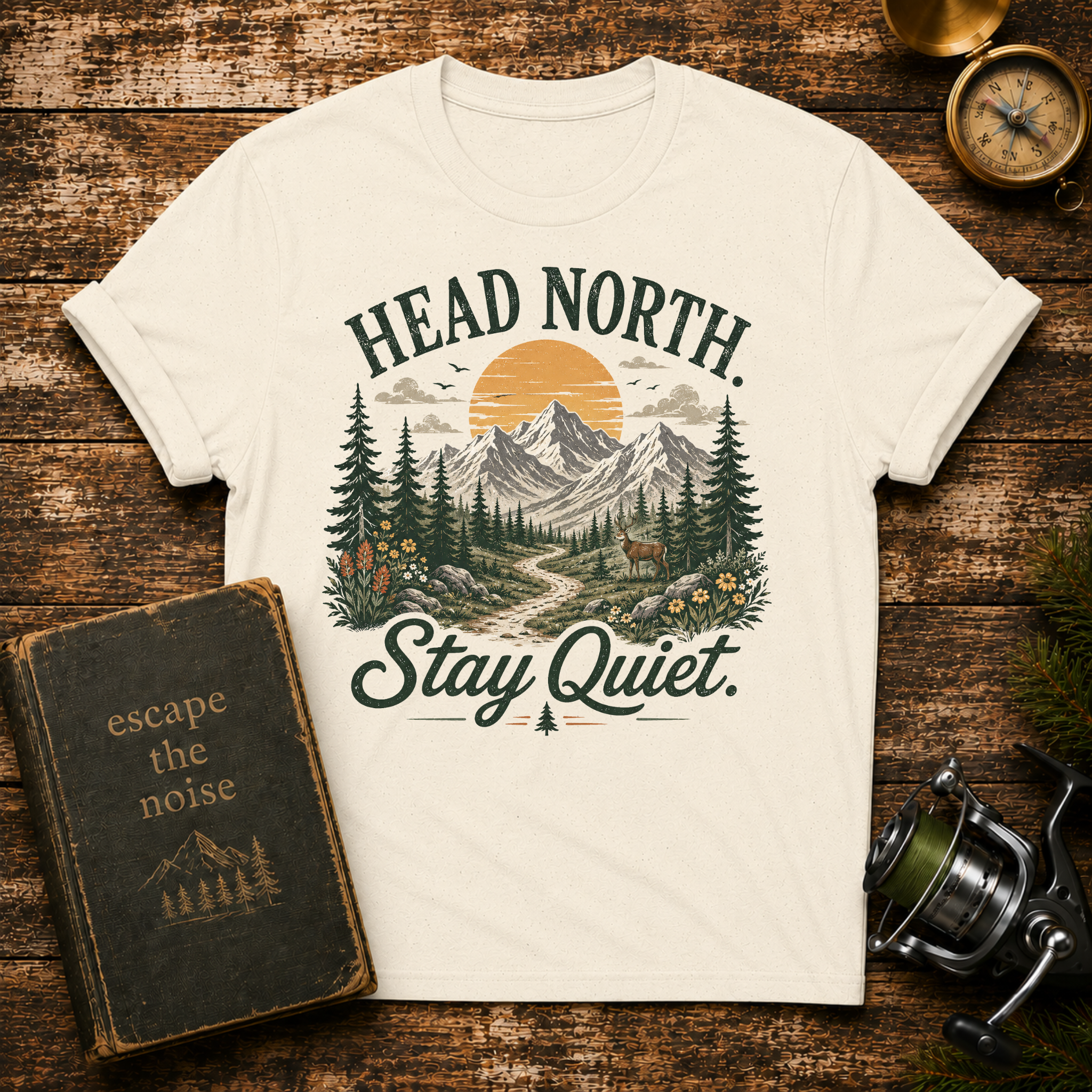 Head North Stay Quiet Mountain T-Shirt